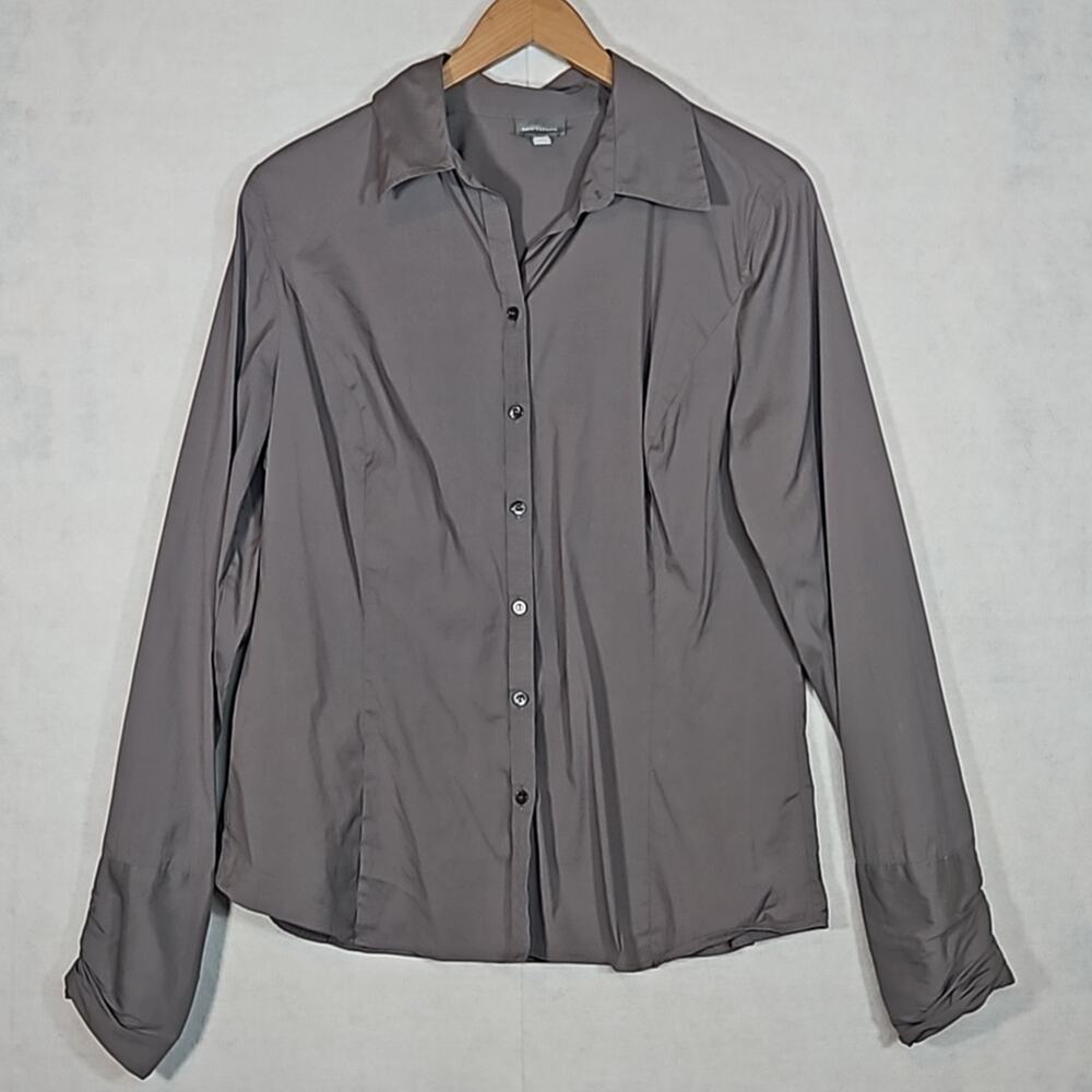 Ann Taylor Brown Button Down Shirt Size 12 Long Sleeve Stretch Workwear Blouse